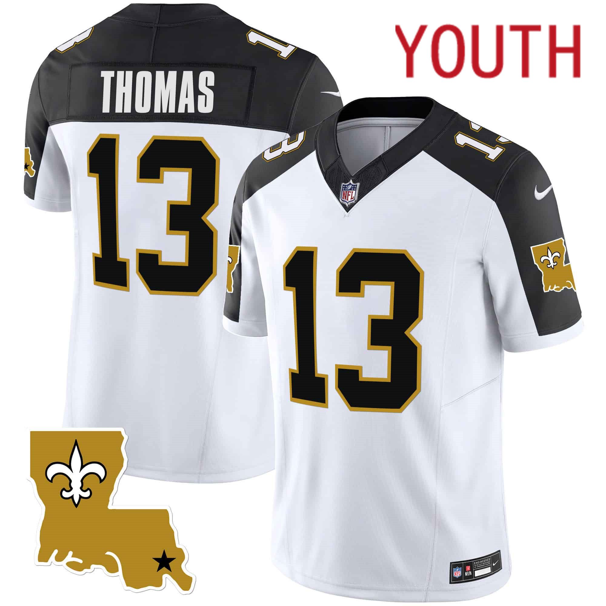 Youth New Orleans Saints #13 Thomas White 2024 Nike 1987 Legacy Vapor Limited NFL Jersey style 1